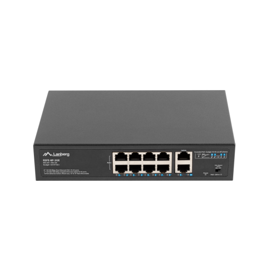 Switch  8x 100 Mb PoE+ / 2x 1 Gb, fara management, rack 10