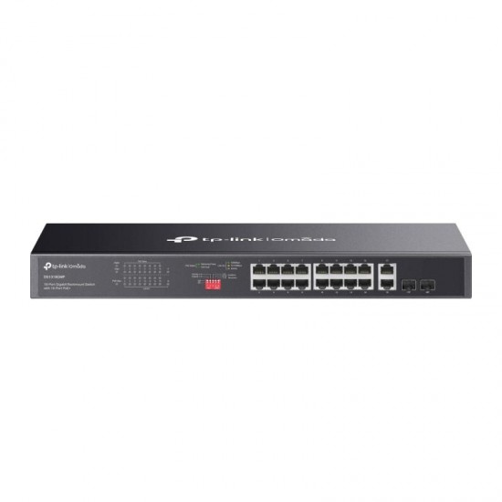 Omada 18-Port Gigabit Rackmount Switch with 16-Port PoE+ PORT: 16× Gigabit PoE+ Ports, 2× Gigabit Non-PoE Ports, 2× Combo Gigabit SFP Slots SPEC: 802.3at/af, 250 W PoE Power, 1U 19-inch Rack-mountable Steel Case FEATURE: Plug and Play Omada 18-Port Gigabit Rackmount Switch with 16-Port PoE+ PORT: 16× Gigabit PoE+ Ports, 2× Gigabit Non-PoE Ports, 2× Combo Gigabit SFP Slots SPEC: 802.3at/af, 250 W PoE Power, 1U 19-inch Rack-mountable Steel Case FEATURE: Plug and Play