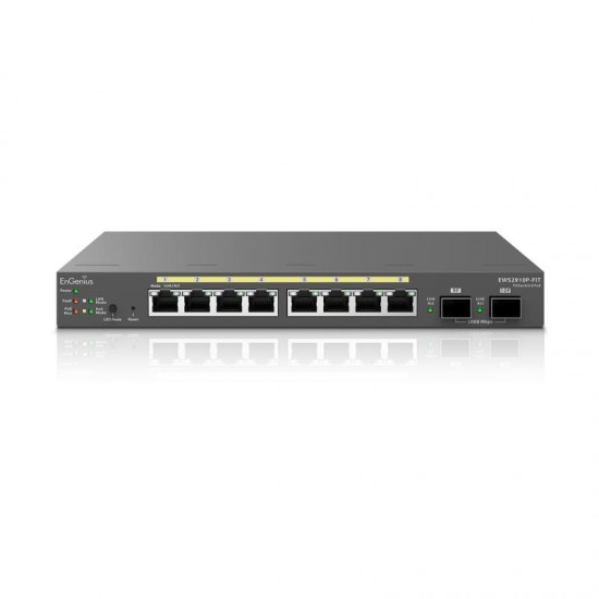 EnGenius Managed / stand-alone Desktop 8-port GbE 55W Switch (PoE+) with 2x SFP 8-port GbE PoE switch.af/at(+) 55W, 2xSFP Desktop/Wall Mount EnGenius Managed / stand-alone Desktop 8-port GbE 55W Switch (PoE+) with 2x SFP 8-port GbE PoE switch.af/at(+) 55W, 2xSFP Desktop/Wall Mount