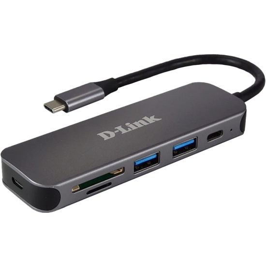 HUB USB D-LINK DUB-2325, USB Type C, cablu 10 cm, metalic, argintiu