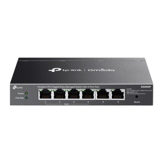 Omada 6-Port Gigabit Easy Managed Switch with 4-Port PoE+ PORT: 4× Gigabit PoE+ Ports, 2x Gigabit Non-PoE Ports SPEC: 802.3at/af, 65W PoE Power, Desktop Steel Case and Fanless FEATURE: Integration with Omada SDN Controller and Omada Cloud Essentials, Fast Omada 6-Port Gigabit Easy Managed Switch with 4-Port PoE+ PORT: 4× Gigabit PoE+ Ports, 2x Gigabit Non-PoE Ports SPEC: 802.3at/af, 65W PoE Power, Desktop Steel Case and Fanless FEATURE: Integration with Omada SDN Controller and Omada Cloud Essentials, Fast