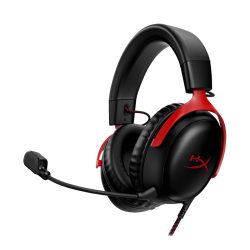 Casti gaming HyperX Cloud III Black-Red, DTS Headphone:X Spatial Audio, drivere 53mm, microfon detasabil cu metal mesh, noise cancelling si indicator LED, jack 3,5mm/USB-C/USB-A, cupe cu spuma cu memorie, multiplatforma, negru-rosu