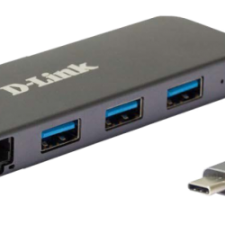 D-Link DUB-2334 5-in-1 USB-C Hub with Gigabit Ethernet and power delivery, 1* USB-C connector, 1* Gigabit Ethernet, 3* USB Type- APort (USB 3.0), 1* USB-C powerdelivery.