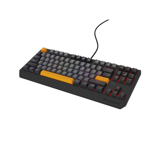 Tastatura gaming mecanica cu fir Genesis Thor 230 TKL, iluminare RGB, switch Linear, switch model Outemu Red, numar taste 87, 11 butoane multimedia, lungime cablu 1.6m, dimensiuni 363 x 155 x 39 mm, gri