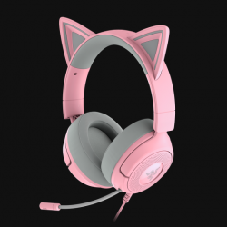 Casti Razer Kraken Kitty V3 X, frecventa raspuns 20 Hz – 28 kHz, sensibilitate 98 dBSPL / mW at 1 kHz by HATS si microfon unidirectional, sensibilitate microfon -42 ± 3 dBV / Pa, 1 kHz, roz