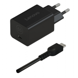 Lenovo GaN Nano 65W Adapter -EU; Connectivity: 2pin/3pin; Charging Port: Type-C; Color: Black; Package Type : Brown Box;