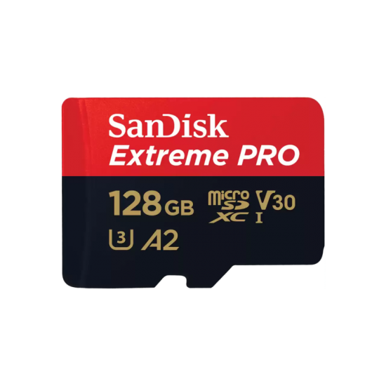 SanDisk Extreme PRO. Capacity: 128 GB, Flash card type: MicroSDXC, Flash memory class: Class 10, Internal memory type: UHS-I, Read speed: 200 MB/s, Write speed: 90 MB/s, UHS Speed Class: Class 3 (U3), Video Speed Class: V30. Protection features: Shock res