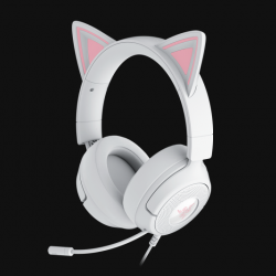 Casti Razer Kraken Kitty V3 X, frecventa raspuns 20 Hz – 28 kHz, sensibilitate 98 dBSPL / mW at 1 kHz by HATS si microfon unidirectional, sensibilitate microfon -42 ± 3 dBV / Pa, 1 kHz, alb