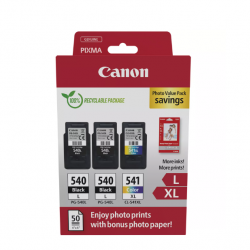 Canon pachet cartuse cearneala PG-540L X2 /CL-541XL Photo value pack, capacitate negru: 2 X 300 pagini/11ml, Color: 400 pagini / 15ml, Compatibil cu: PIXMA GM2050, PIXMA MG2140, PIXMA MG2150, PIXMA MG2155, PIXMA MG2250, PIXMA MG3140, PIXMA MG3150, PIXMA M