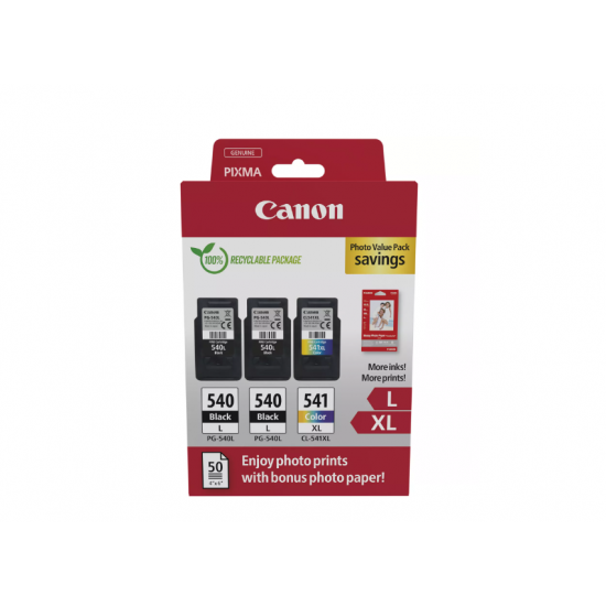 Canon pachet cartuse cearneala PG-540L X2 /CL-541XL Photo value pack, capacitate negru: 2 X 300 pagini/11ml, Color: 400 pagini / 15ml, Compatibil cu: PIXMA GM2050, PIXMA MG2140, PIXMA MG2150, PIXMA MG2155, PIXMA MG2250, PIXMA MG3140, PIXMA MG3150, PIXMA M Canon pachet cartuse cearneala PG-540L X2 /CL-541XL Photo value pack, capacitate negru: 2 X 300 pagini/11ml, Color: 400 pagini / 15ml, Compatibil cu: PIXMA GM2050, PIXMA MG2140, PIXMA MG2150, PIXMA MG2155, PIXMA MG2250, PIXMA MG3140, PIXMA MG3150, PIXMA M