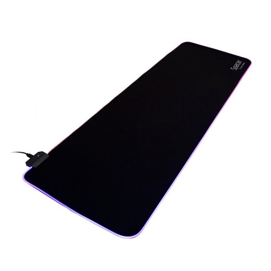 Mousepad Spacer RGB gaming, cauciuc si material textil, 900 x 300 x 3 mm, 1.8 m lungime cablu, 13 moduri de iluminare, statice si dinamice, negru/rgb