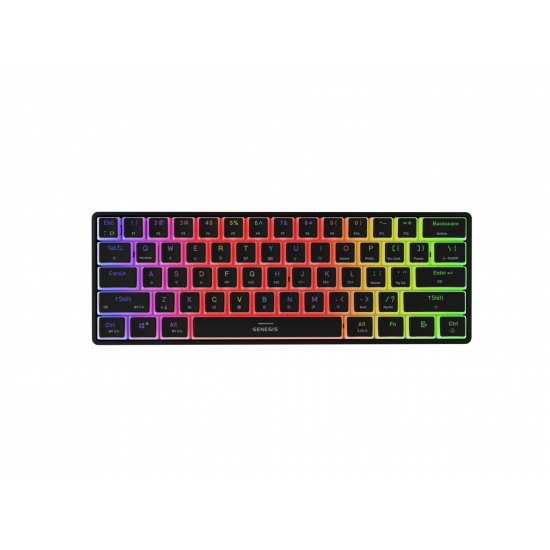 Tastatura gaming mecanica wireless Genesis Thor 660 G2 60% , iluminare RGB, switch-uri Brown, 61 taste, 13 butoane multimedia, negru
