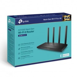 TP-Link Router Gigabit Dual-Band Wi-Fi 6 AX1500 ARCHER AX17, Standarde wireless: IEEE 802.11ax/ac/n/a 5 GHz, IEEE 802.11n/b/g 2.4 GHz, Viteza: 5 GHz: 1201 Mbps, 2.4 GHz: 300 Mbps, 4 antene fixe, Interfata: 1× port WAN Gigabit, 3× porturi LAN Gigabit, dime