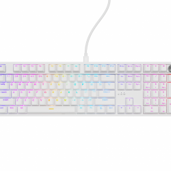 Tastatura gaming mecanica cu fir Genesis Thor 404, iluminare RGB, 107 taste, 11 butoane multimedia, alb