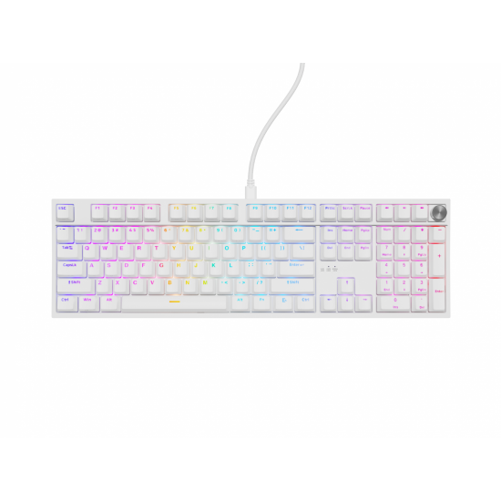 Tastatura gaming mecanica cu fir Genesis Thor 404, iluminare RGB, 107 taste, 11 butoane multimedia, alb
