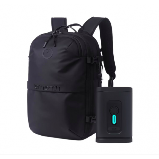 Lemontti Rucsac Smart Premium cu Vacuum si pompa vid 5 capete inclusa, 30-60L pentru cabina avion, impermeabil, doua mufe incarcare USB: USB-A si Type-C, extensie suplimentara, sistem antifurt, Negru