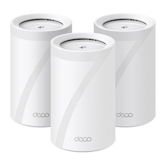 TP-LINK DECO BE65(3-PACK) Sistem Mesh WI-FI 7, BE9300, TRI-BAND, Standarde wireless: IEEE 802.11be/ax 6 GHz, IEEE 802.11be/ax/ac/n/a 5 GHz, IEEE 802.11ax/n/b/g 2.4 GHz, Viteze wireless: BE9300 6 GHz: 5760 Mbps (802.11be), 5 GHz: 2880 Mbps (802.11be), 2.4 