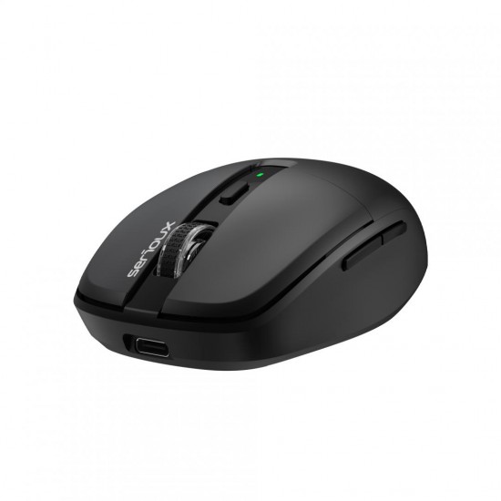 Mouse wireless AirFlow 2.4G+BT cu mod dual, cu receptor dual USB-A +USB-C; LED frontal  Mod: 2.4G + Bluetooth  Număr cheie: 6  Material: ABS  Culoare: Negru complet  DPI: 800-1200-1600  Comutator: Clic silențios pentru butonul L-R  Interfață: Receptor dua