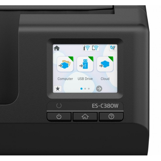 EPSON ES-C380W A4 Compact Network Sheetfed Scanner, PC-FREE scan, Rezolutie optica: 600 x 600 DPI,  Sursa lumina: ReadyScan LED technology, Viteza scanare:30ppm, Capacitate ADF: 20 coli, Volum scanare: 3500 pagini/zi, Duplex, Formate: BMP, JPEG, TIFF, mul
