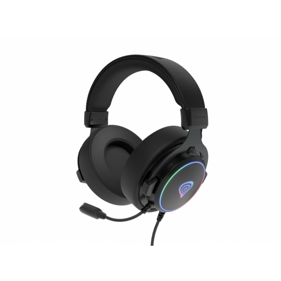 Casti gaming cu fir Genesis Neon 764, sunet 7.1 Surround, microfon, impendanta 32 ohm, frecventa raspuns 20 - 20.000 Hz, lungime cablu 220 cm, iluminare RGB, frecventa raspuns microfon 100 - 10000 Hz, sensibilitate microfon -42dB, impendanta microfon 2200