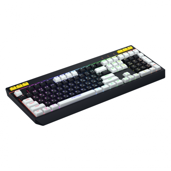 Tastatura mecanica cu fir Hator Icefall, conectivitate USB, polling rate 1000Hz, iluminare RGB pentru 8 zone diferite, tip switch membrana, material taste ABS cu gravare laser si acoperire UV, negru-alb