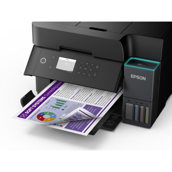 Multifunctional inkjet color Epson EcoTank CISS L6370, dimensiune A4 (Printare,Copiere, Scanare), printare borderless, viteza 35ppm alb-negru, 23ppm color, rezolutie 4800x1200 dpi, alimentare hartie 250 coli,ADF 30 coli, duplex automat ,scanner CIS rezolu