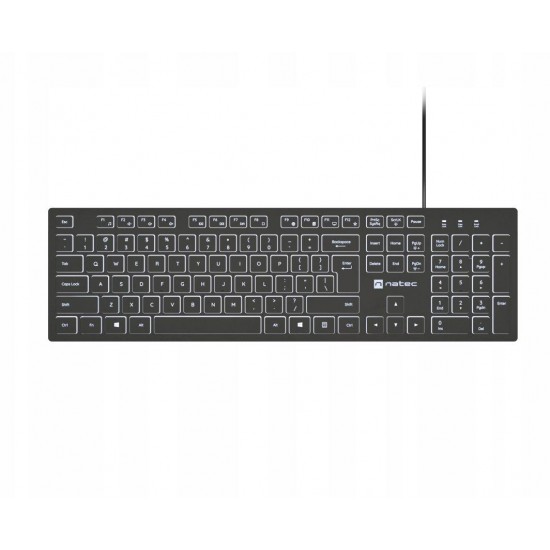 Tastatura Natec cu fir Herring Slim, membrana, iluminare alb taste, lungime cablu 150cm, 105 taste, layout ANSI-ISO, negru Tastatura Natec cu fir Herring Slim, membrana, iluminare alb taste, lungime cablu 150cm, 105 taste, layout ANSI-ISO, negru
