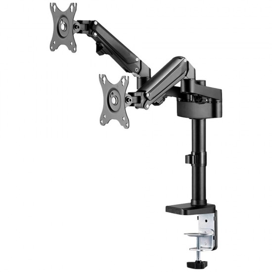 Brat de birou pentru monitor Neomounts, poate sustine 2 monitoare cu diagonala display 17-27