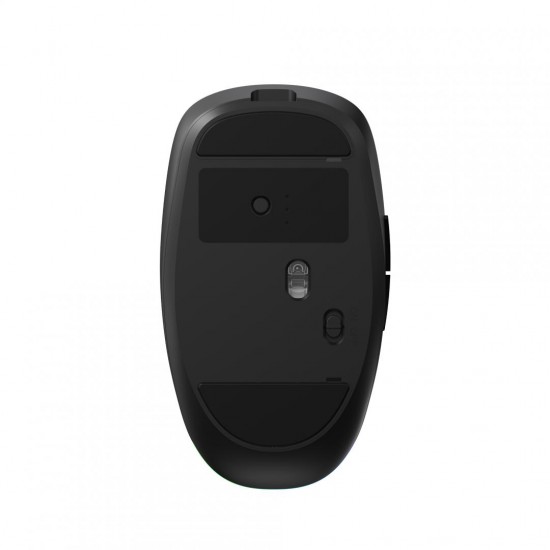 Mouse wireless AirFlow 2.4G+BT cu mod dual, cu receptor dual USB-A +USB-C; LED frontal  Mod: 2.4G + Bluetooth  Număr cheie: 6  Material: ABS  Culoare: Negru complet  DPI: 800-1200-1600  Comutator: Clic silențios pentru butonul L-R  Interfață: Receptor dua