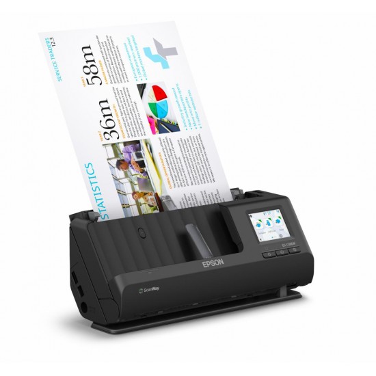 EPSON ES-C380W A4 Compact Network Sheetfed Scanner, PC-FREE scan, Rezolutie optica: 600 x 600 DPI,  Sursa lumina: ReadyScan LED technology, Viteza scanare:30ppm, Capacitate ADF: 20 coli, Volum scanare: 3500 pagini/zi, Duplex, Formate: BMP, JPEG, TIFF, mul