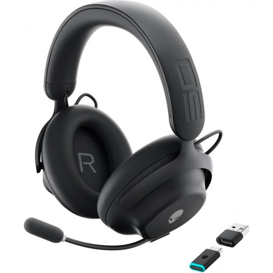 Alienware Pro Wireless Gaming Headset, Connectivity Technology: Wired/Wireless, Wireless Technology: Bluetooth, Wireless Operating Distance: 30m, Bluetooth Standard: Bluetooth 5.3, Impedance: 32 Ohm, Features: 50mm graphene-coated drivers, 2-mic AI noise 