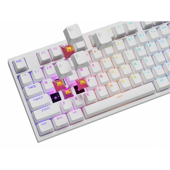 Tastatura gaming mecanica cu fir Genesis Thor 404, iluminare RGB, 107 taste, 11 butoane multimedia, alb