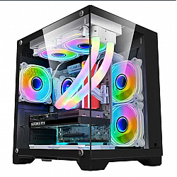 Carcasa 1stPlayer Gaming MV5-TP-bk, 5 ventilatoare aRGB infinity efect Micro-ATX, telecomanda, negru