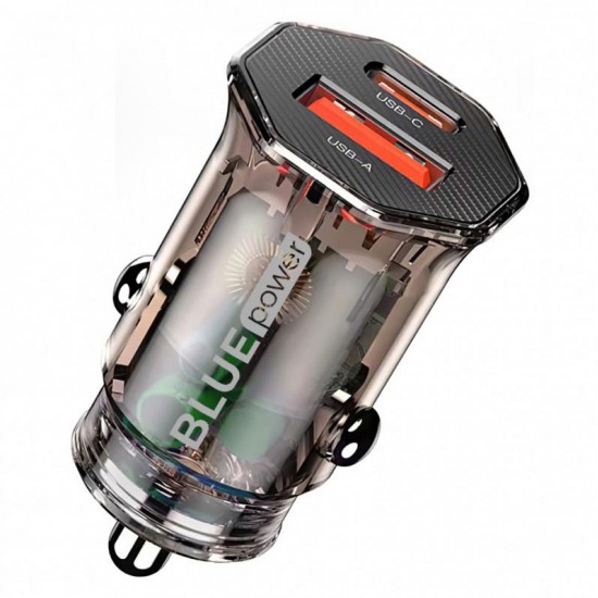 Incarcator auto BLUE Power BCC50 33W/3A 1xUSB-A & 1xUSB-C Black + Cable USB-C to USB-C Black