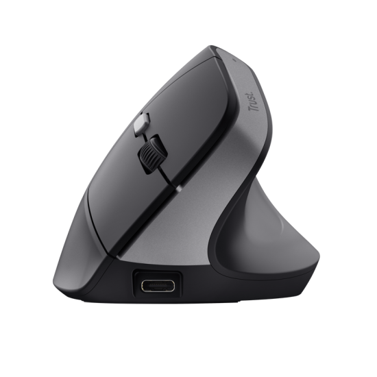 Mouse ergonomic fara fir Trust Bayo II, rezolutie maxima 2400 DPI, 6 butoane, interfata USB-C,  2.4GHz, negru