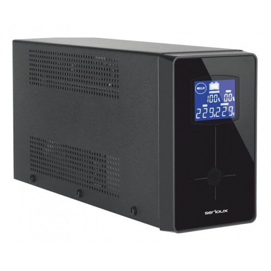 UPS Serioux Line Interactive 2000LI, ecran LCD, capacitate 2000VA/1200W, 4 prize Schuko , baterie 12 V / 9.0 Ah × 2, timp mediu de functionare pe baterii 5 min - 50% sarcina, management USB/RJ45, software inclus