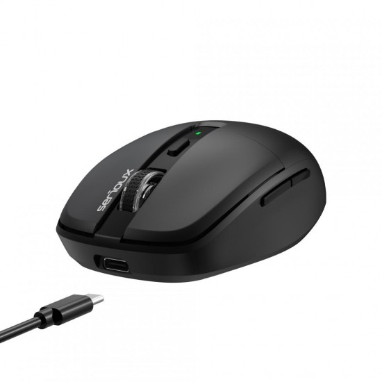 Mouse wireless AirFlow 2.4G+BT cu mod dual, cu receptor dual USB-A +USB-C; LED frontal  Mod: 2.4G + Bluetooth  Număr cheie: 6  Material: ABS  Culoare: Negru complet  DPI: 800-1200-1600  Comutator: Clic silențios pentru butonul L-R  Interfață: Receptor dua