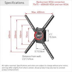 Suport TV perete Barkan, rotatie landscape si portret, potrivit pentru ecran cu duagonala 13