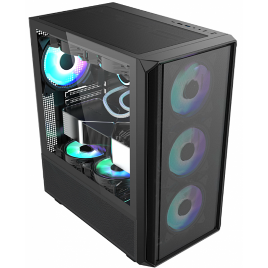 Carcasa gaming Serioux Vanguard, fara sursa, tip middle tower, capac superior cu filtru magnetic de praf, panoul lateral: sticla securizata, sasiu: SPCC 0.5T, USB2.0x2+HD Audio, USB 3.0 x1, porturi rezervate pentru ventilator:, față: 3 x ventilatoare fix Carcasa gaming Serioux Vanguard, fara sursa, tip middle tower, capac superior cu filtru magnetic de praf, panoul lateral: sticla securizata, sasiu: SPCC 0.5T, USB2.0x2+HD Audio, USB 3.0 x1, porturi rezervate pentru ventilator:, față: 3 x ventilatoare fix