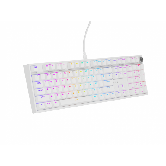 Tastatura gaming mecanica cu fir Genesis Thor 404, iluminare RGB, 107 taste, 11 butoane multimedia, alb
