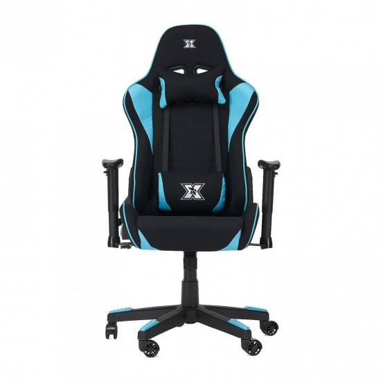 Scaun gaming X by Serioux, Torin, ajustabil, material textil, piston pe gaz, manere reglabile, baza stea cu 5 picioare, greutate maxima admisa 150Kg, perne detasabile, negru si albastru Scaun gaming X by Serioux, Torin, ajustabil, material textil, piston pe gaz, manere reglabile, baza stea cu 5 picioare, greutate maxima admisa 150Kg, perne detasabile, negru si albastru