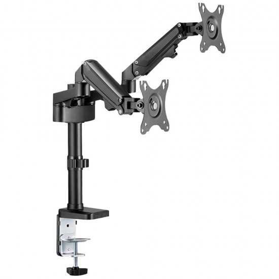 Brat de birou pentru monitor Neomounts, poate sustine 2 monitoare cu diagonala display 17-27