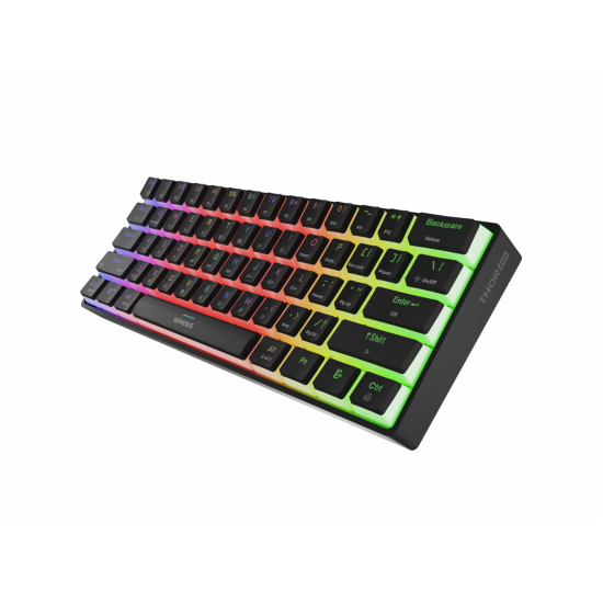 Tastatura gaming mecanica wireless Genesis Thor 660 G2 60% , iluminare RGB, switch-uri Brown, 61 taste, 13 butoane multimedia, negru