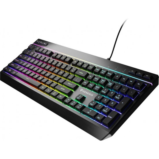 Tastatura gaming cu fir Genesis RHOD 530, tip membrana, iluminare RGB, numar taste 114, material ABS, lungime cablu 180cm, negru