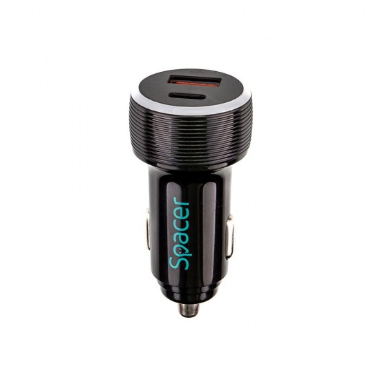 Alim. auto Spacer USB-A&C 17W negru Alim. auto Spacer USB-A&C 17W negru