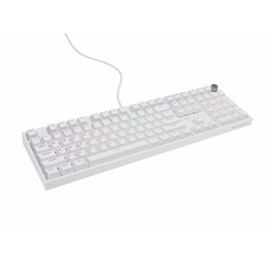 Tastatura gaming mecanica cu fir Genesis Thor 404, iluminare RGB, 107 taste, 11 butoane multimedia, alb