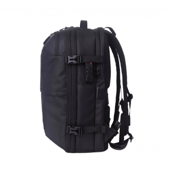 Lemontti Rucsac Smart Premium cu Vacuum si pompa vid 5 capete inclusa, 30-60L pentru cabina avion, impermeabil, doua mufe incarcare USB: USB-A si Type-C, extensie suplimentara, sistem antifurt, Negru
