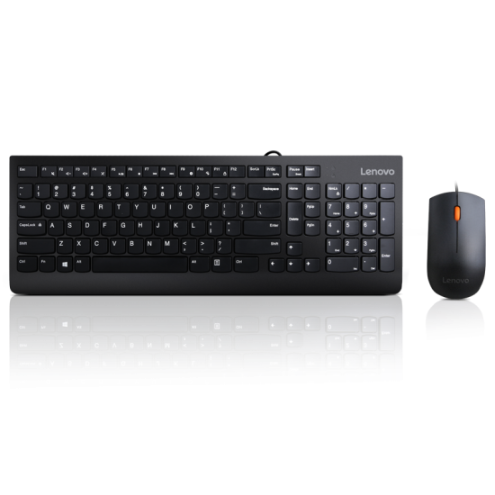 Lenovo 300 USB Combo Keyboard & Mouse, Senzor mouse: Optic, Rezolutie (dpi): 1600 dpi, Tipul conexiunii: USB, Lungime/Tip cablu: 1.80m, Culoare: Negru, Dimensiune: Mouse - 34 mm (1,33 inchi), tastatură - 20 mm x Mouse - 63 mm (2,44 inchi), tastatură - 424