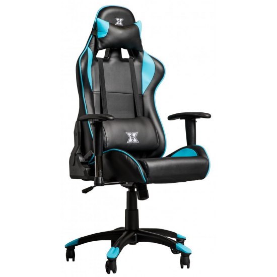 Scaun gaming X by Serioux, Torin, ajustabil, piele sintetica, piston pe gaz, manere reglabile, baza stea cu 5 picioare, greutate maxima admisa 150Kg, perne detasabile, negru si albastru Scaun gaming X by Serioux, Torin, ajustabil, piele sintetica, piston pe gaz, manere reglabile, baza stea cu 5 picioare, greutate maxima admisa 150Kg, perne detasabile, negru si albastru