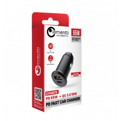 Incarcator auto Lemontti Super Fast Charge 65W 2 porturi PD Type-C 65W + USB-A QC 3.0, Negru